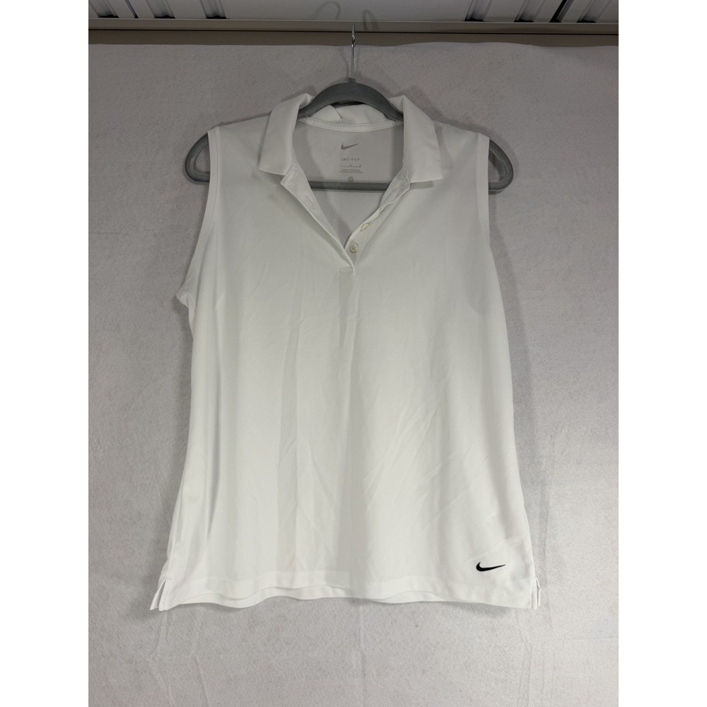 Nike Dri-FIT Victory sleeveless solid golf polo, White, Women's Size Large